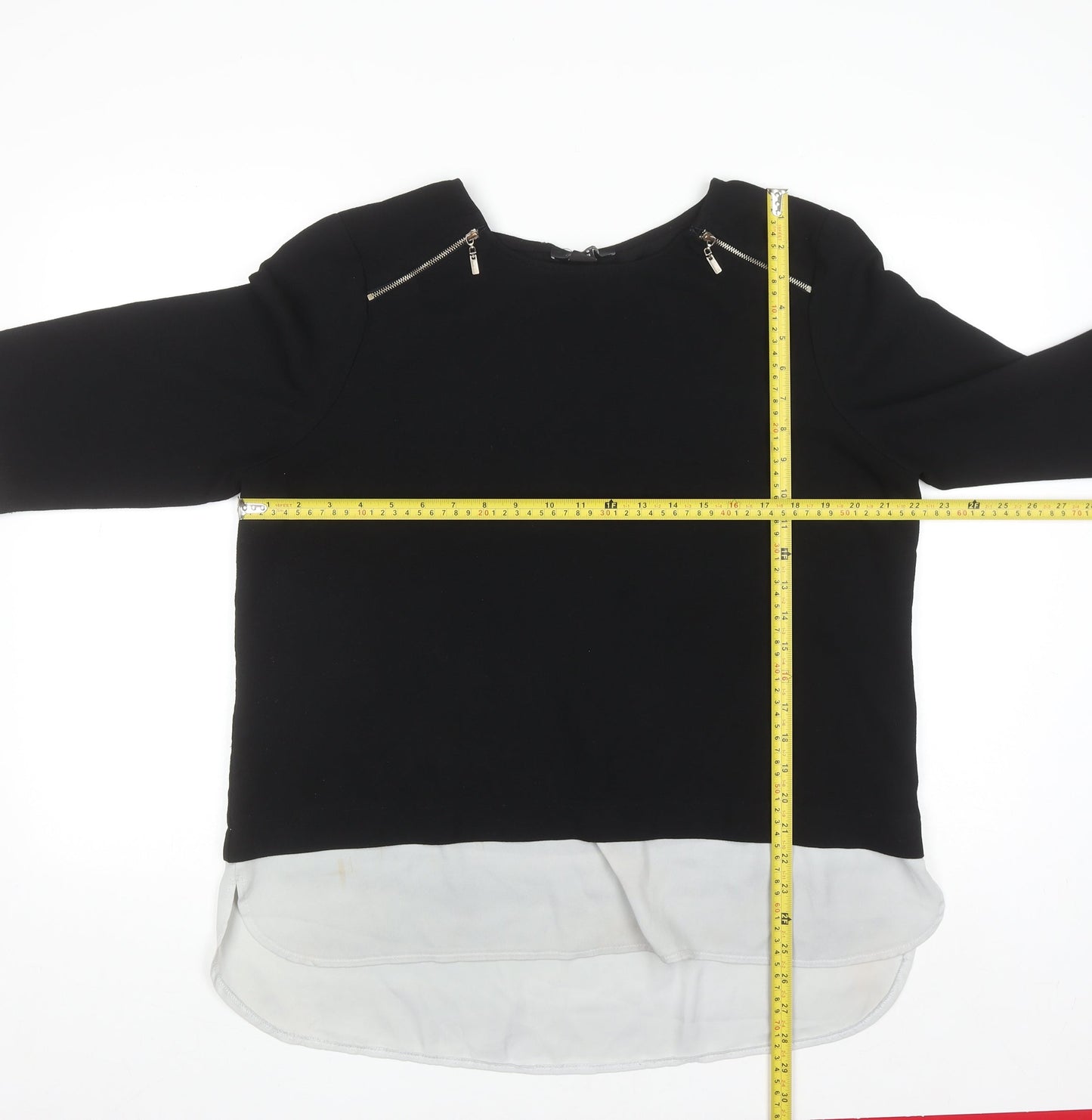 Atmosphere Women’s Black Tunic Blouse 3/4 Sleeve Zip Detail Size 18