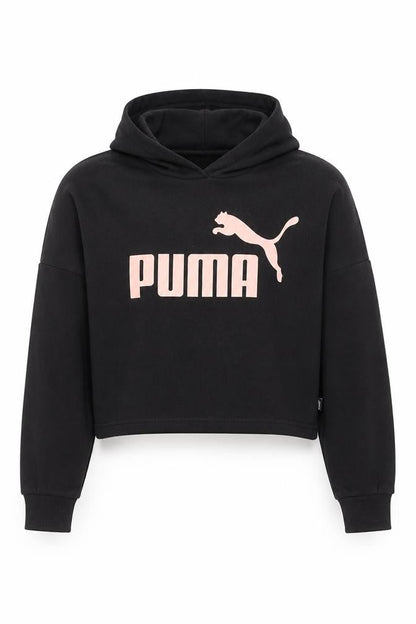 Puma Girls Black Hooded Pullover Sweatshirt 9-10 Years Logo Crop Style
