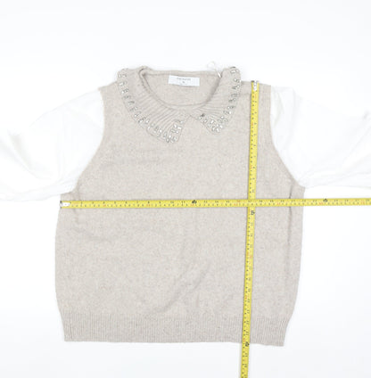 Primark Women Beige Jewel Collar Knit Jumper XL