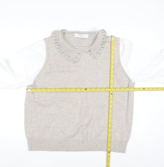Primark Women Beige Jewel Collar Knit Jumper XL