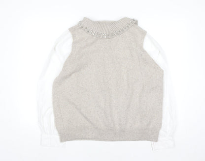 Primark Women Beige Jewel Collar Knit Jumper XL
