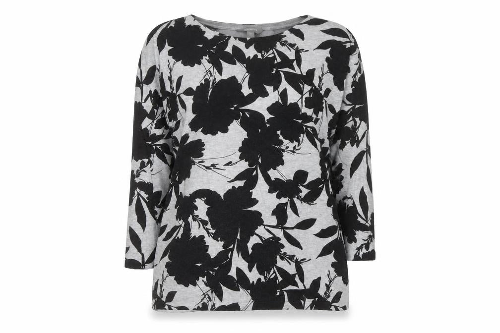 Suzanne Grae Womens Grey Floral 3/4 Sleeve Pullover Jumper Size S