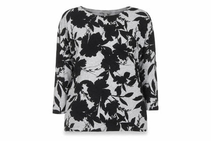 Suzanne Grae Womens Grey Floral 3/4 Sleeve Pullover Jumper Size S