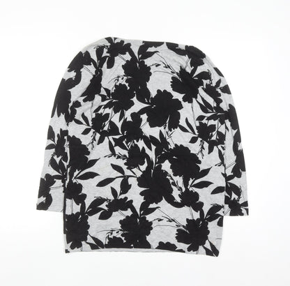 Suzanne Grae Womens Grey Floral 3/4 Sleeve Pullover Jumper Size S