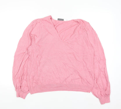 Mint Velvet Women Pink V-Neck Long Sleeve Cotton Cashmere Jumper L