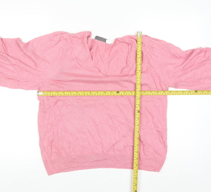 Mint Velvet Women Pink V-Neck Long Sleeve Cotton Cashmere Jumper L