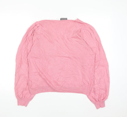 Mint Velvet Women Pink V-Neck Long Sleeve Cotton Cashmere Jumper L