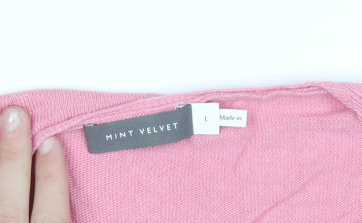 Mint Velvet Women Pink V-Neck Long Sleeve Cotton Cashmere Jumper L