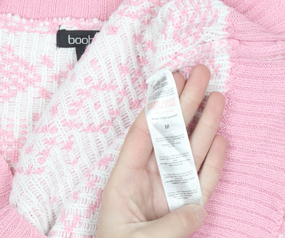 Boohoo Women’s Pink Fair Isle Reindeer Knit Cardigan Size M