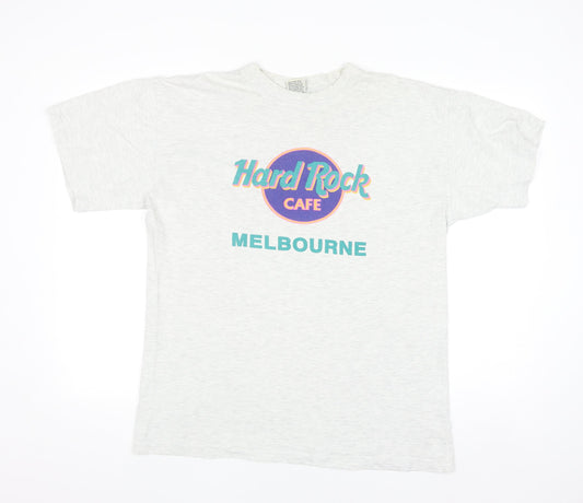 Hard Rock Cafe Melbourne Men's White L Vintage Graphic T-Shirt