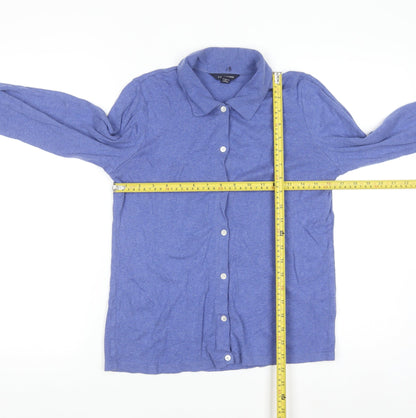 Lands' End Women's Blue Collared Cotton Cashmere Cardigan S