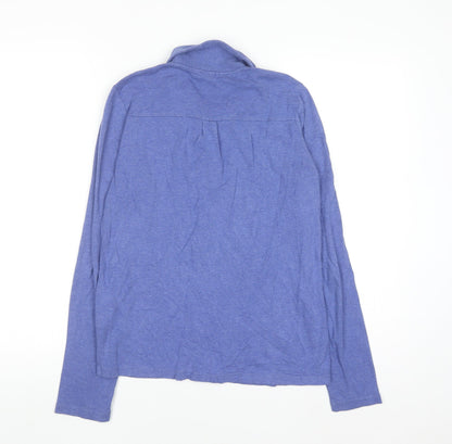 Lands' End Women's Blue Collared Cotton Cashmere Cardigan S