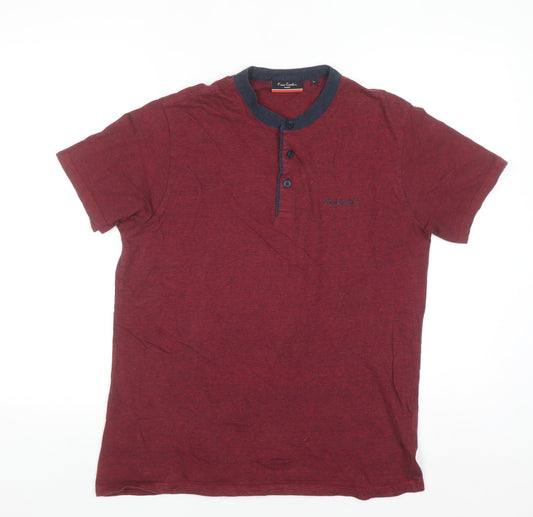 Pierre Cardin Men’s Red Henley Short Sleeve T-Shirt Size L
