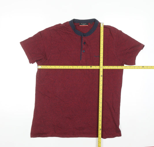 Pierre Cardin Men’s Red Henley Short Sleeve T-Shirt Size L