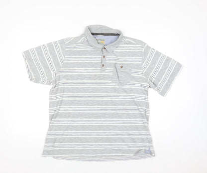 Craghoppers Mens Grey Striped 2XL Polo Shirt SolarShield Cotton