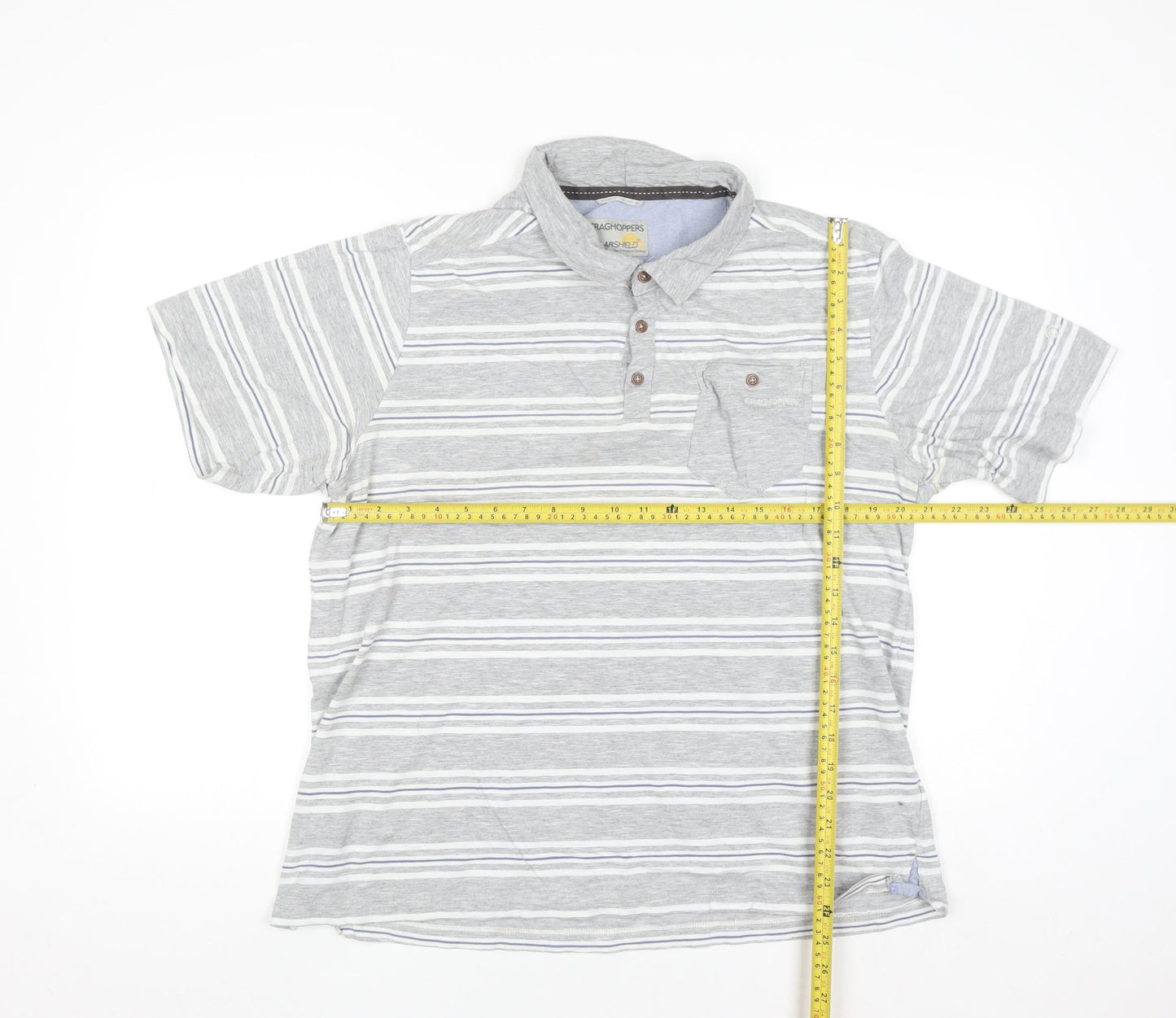 Craghoppers Mens Grey Striped 2XL Polo Shirt SolarShield Cotton