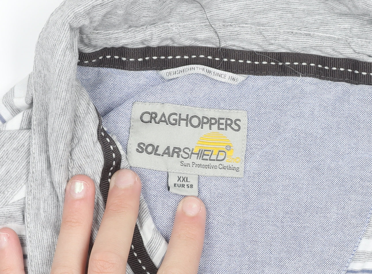 Craghoppers Mens Grey Striped 2XL Polo Shirt SolarShield Cotton