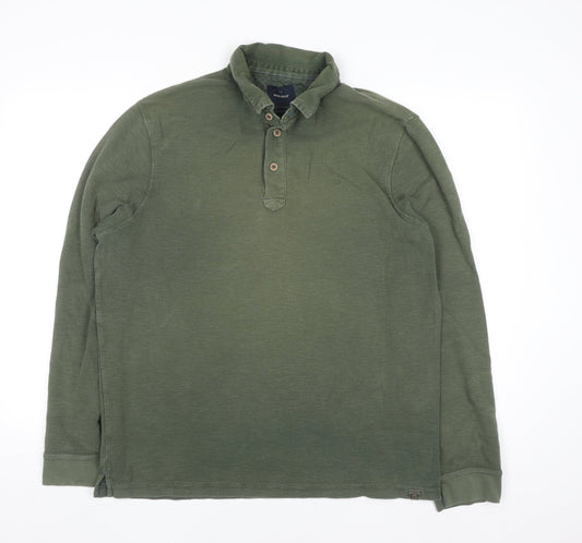 White Stuff Men's Green Cotton Henley Jumper Size L