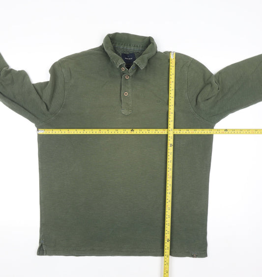 White Stuff Men's Green Cotton Henley Jumper Size L