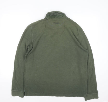 White Stuff Men's Green Cotton Henley Jumper Size L