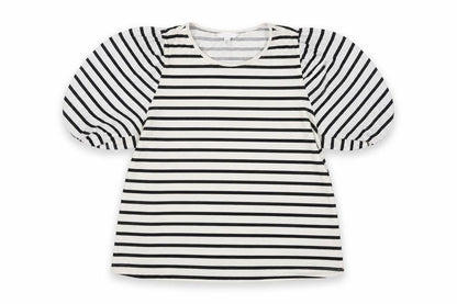 H&M Women Black Striped Puff Sleeve Jersey T-Shirt Size 16
