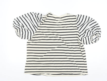 H&M Women Black Striped Puff Sleeve Jersey T-Shirt Size 16