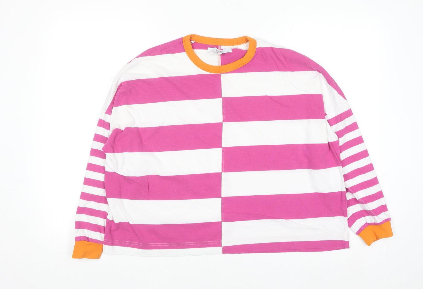 Next Women’s Pink White Striped Ringer Long Sleeve Cotton T-Shirt Size 14