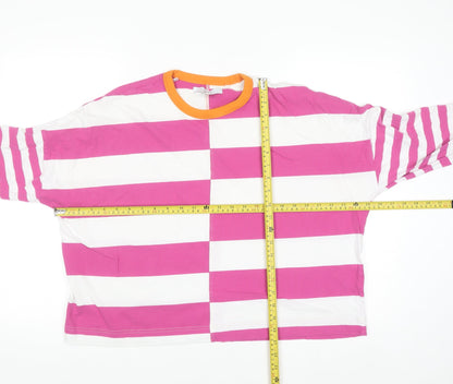 Next Women’s Pink White Striped Ringer Long Sleeve Cotton T-Shirt Size 14