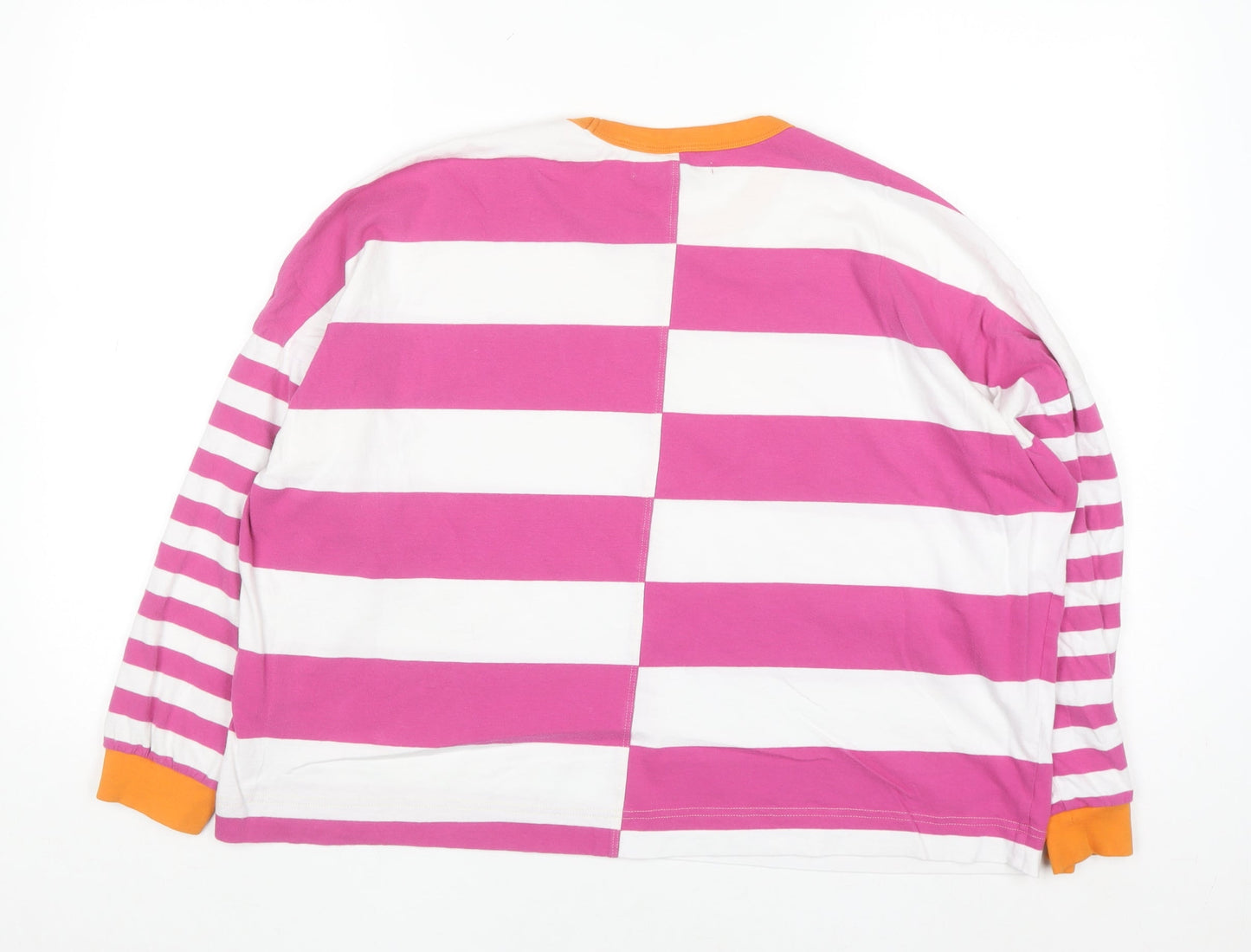 Next Women’s Pink White Striped Ringer Long Sleeve Cotton T-Shirt Size 14