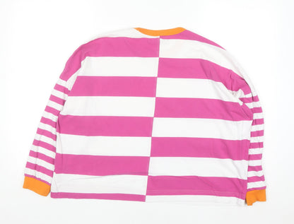 Next Women’s Pink White Striped Ringer Long Sleeve Cotton T-Shirt Size 14