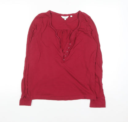 FatFace Women's Red Long Sleeve Cotton Modal Button Blouse UK 10