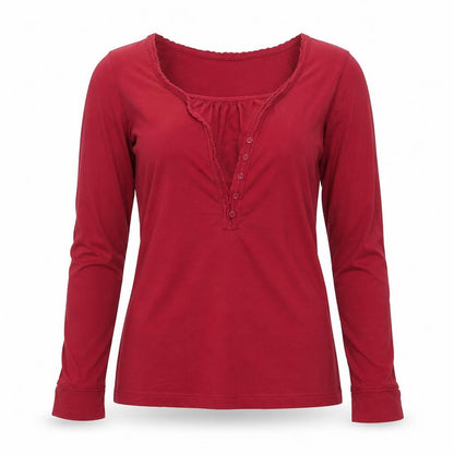 FatFace Women's Red Long Sleeve Cotton Modal Button Blouse UK 10