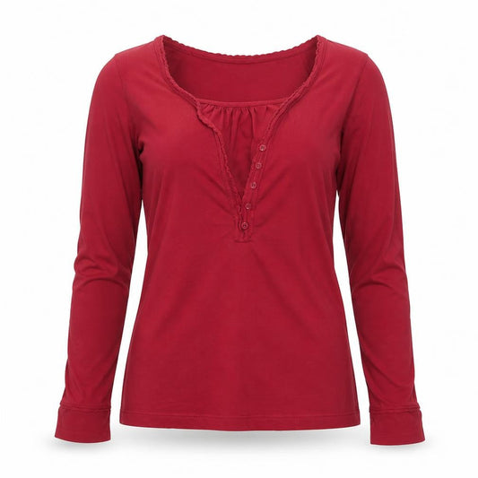 FatFace Women's Red Long Sleeve Cotton Modal Button Blouse UK 10