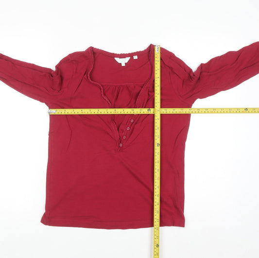 FatFace Women's Red Long Sleeve Cotton Modal Button Blouse UK 10