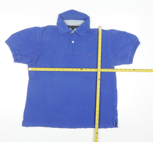 Tommy Hilfiger Men Blue Cotton Short Sleeve Polo Shirt L