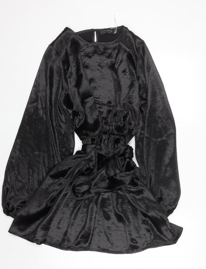 In The Style Women’s Black Long Sleeve Mini Satin Dress Size 12