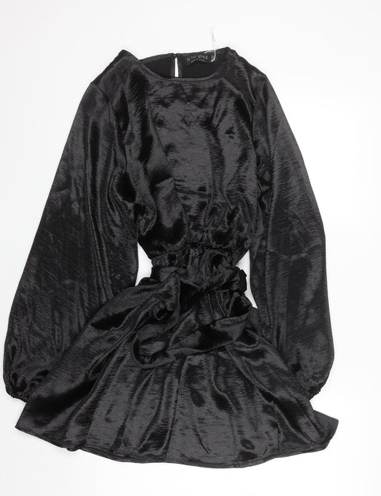 In The Style Women’s Black Long Sleeve Mini Satin Dress Size 12