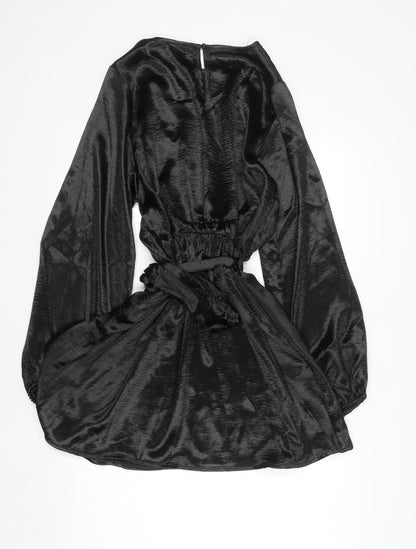 In The Style Women’s Black Long Sleeve Mini Satin Dress Size 12