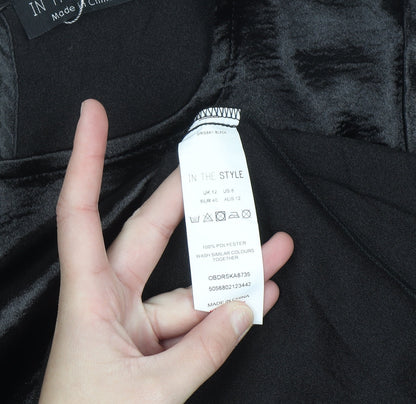 In The Style Women’s Black Long Sleeve Mini Satin Dress Size 12