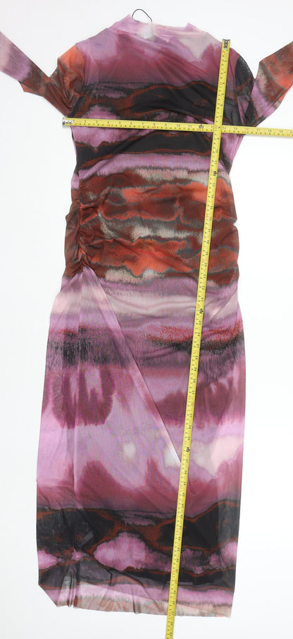 Pull & Bear Women's Multicoloured Mesh Bodycon Midi Dress Size 12