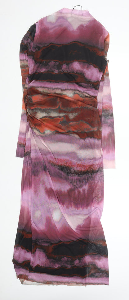 Pull & Bear Women's Multicoloured Mesh Bodycon Midi Dress Size 12