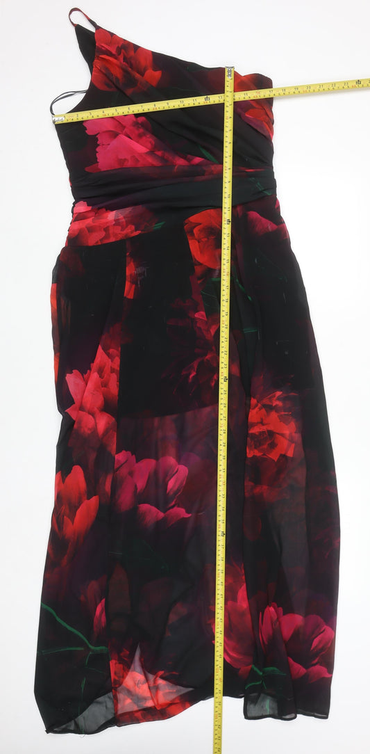 Lipsy Women’s Multicoloured Floral One Shoulder Chiffon Maxi Dress UK 14