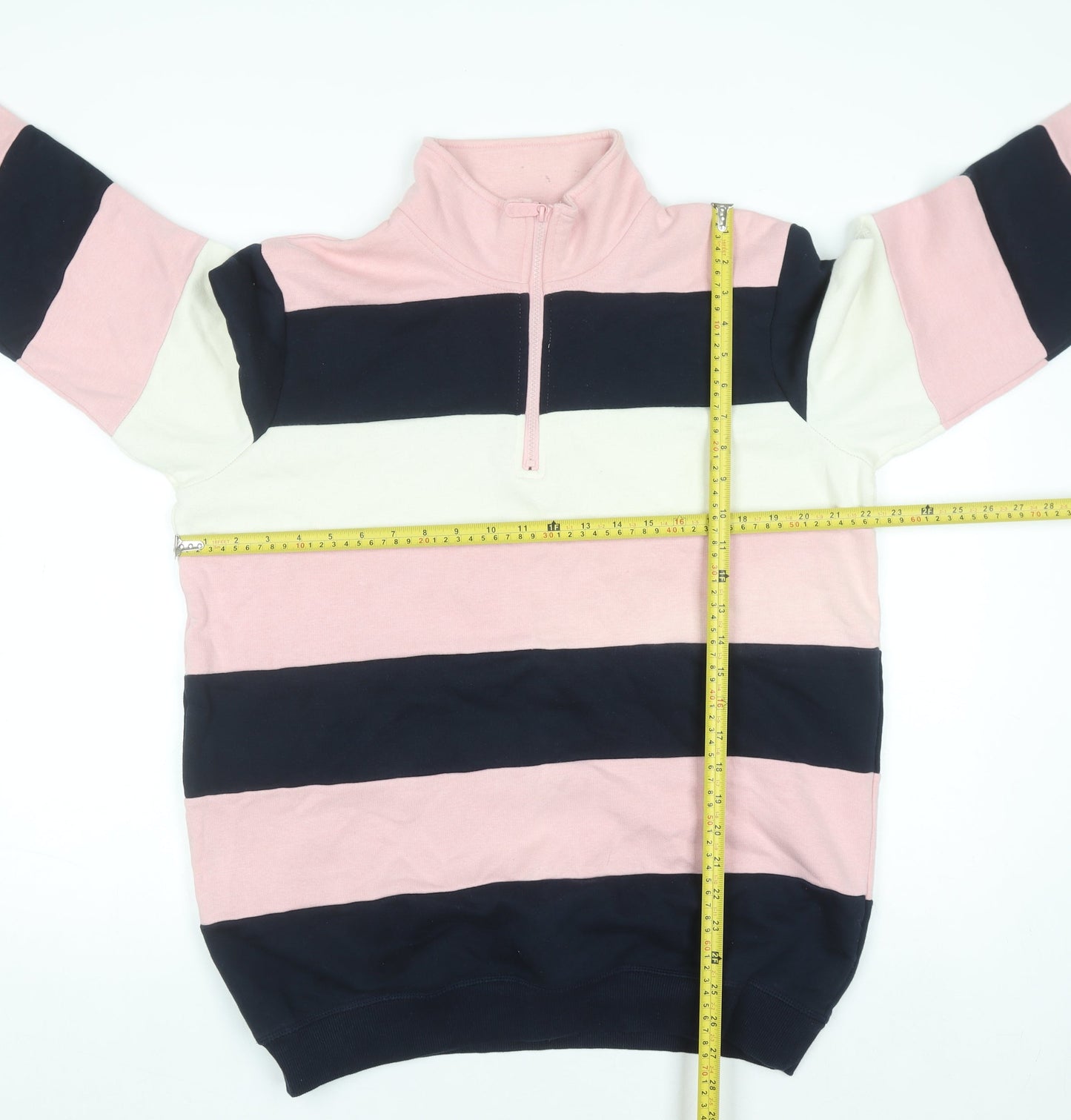 Cotton Traders Womens Pink Navy Stripe 1/4 Zip Sweatshirt Size L