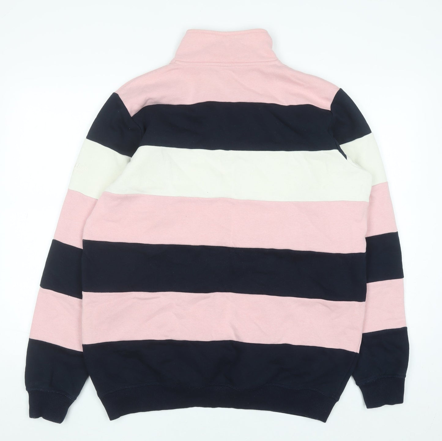 Cotton Traders Womens Pink Navy Stripe 1/4 Zip Sweatshirt Size L