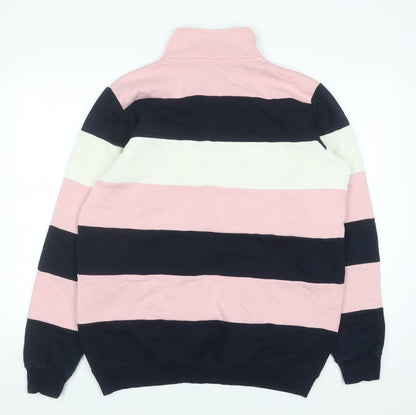 Cotton Traders Womens Pink Navy Stripe 1/4 Zip Sweatshirt Size L