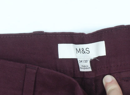 Marks and Spencer Men’s Red Chino Trousers 34W 33L Regular Fit