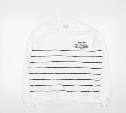 Papaya Womens White Striped Crew Neck Pullover Sweatshirt M