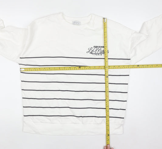 Papaya Womens White Striped Crew Neck Pullover Sweatshirt M
