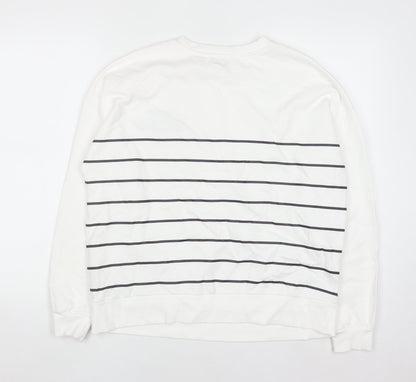 Papaya Womens White Striped Crew Neck Pullover Sweatshirt M