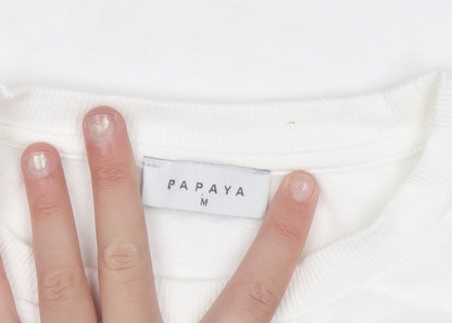 Papaya Womens White Striped Crew Neck Pullover Sweatshirt M